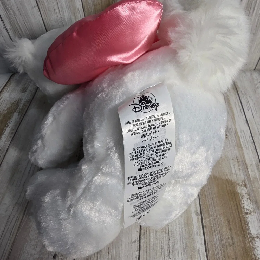 Disney Store Marie Aristocats Plush White Pink Satin Bow Stuffed Animal 14 inch